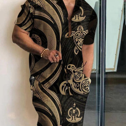 Men's Casual Beach Short-sleeved Shirt And Shorts Suit