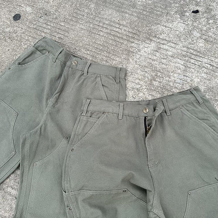 Washed Old Double Knee Canvas Overalls Cutting Pants