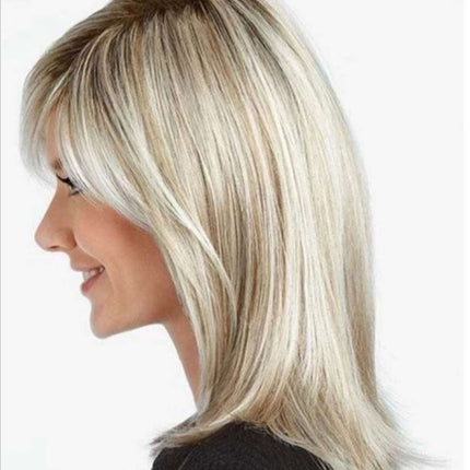 Medium Long Hair Platinum Highlights Brown Gradient Dyed Chemical Fiber Hair