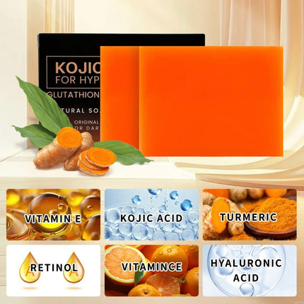 Organiese Borrie Seepstafie vir Gesig, Kojicsuurseep vir Hiperpigmentasie, Premium Japannese Geformuleerde Kojicseep Verryk met Vitamien C, Retinol, Kollageen