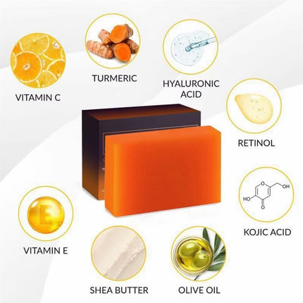 Organiese Borrie Seepstafie vir Gesig, Kojicsuurseep vir Hiperpigmentasie, Premium Japannese Geformuleerde Kojicseep Verryk met Vitamien C, Retinol, Kollageen