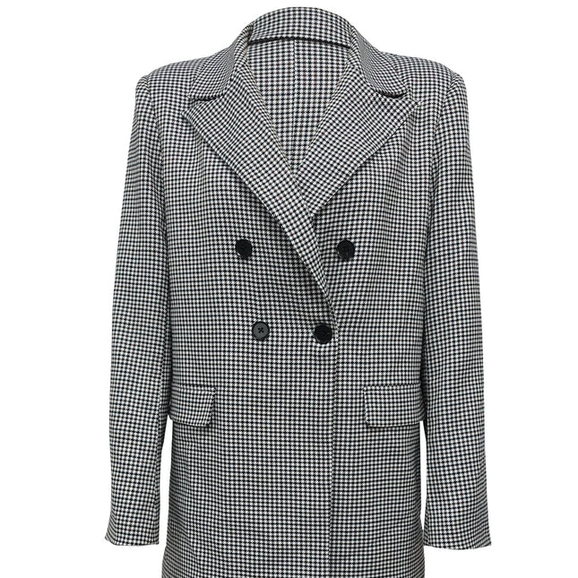 Ladies' Lapel Double Breasted Checkered Suit Jacket