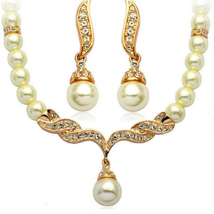 Factory Direct Korean Version, Elegant Angel Wings, Fashionable Pearl Necklace, Earrings, Bridal Suit 9086
