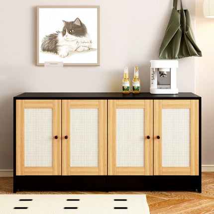 Dubbele Katbak-omhulsel, Katbak-omhulsel Vir 2 Katte, Weggesteekte Katbakmeubels Met Rottingdeure, 47 L X 19.8 W X 21.8 H, Swart