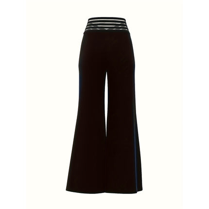 Women's Transparent Mesh Patchwork High Waist Pants With Elegant Cross Detail, Solid Color Fashion Trousers