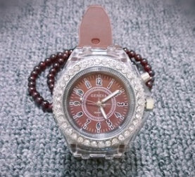 LED Liggewende Horlosies Genève Vroue Kwarts Horlosie Dames Silikoon Armband Horlosies