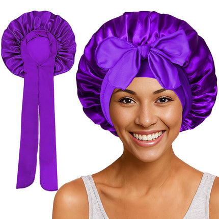 Satin Round Cap Bow Elastic Wide-brimmed Ribbon Nightcap
