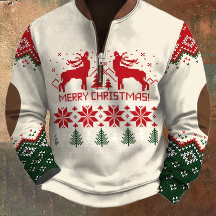 Zipper Men's 3D Printed Half Zipper Sweater
