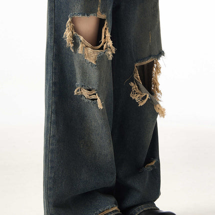 Couple Hole Worn Jeans Wide-leg Pants