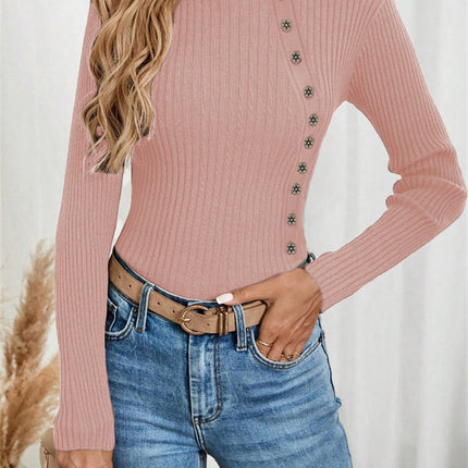 Slim-fit Buttoned Knitted Sweater For Women