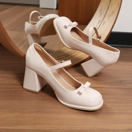 Chunky Heel Round Toe Large Size Wide Feet Mary Jane Shoes Women