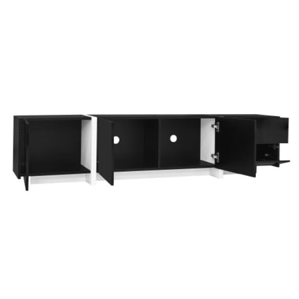 TV Cabinet, Black High-gloss Cabinet And White Contrasting Table Legs, With Simple Cabinet Doors And Drawers.