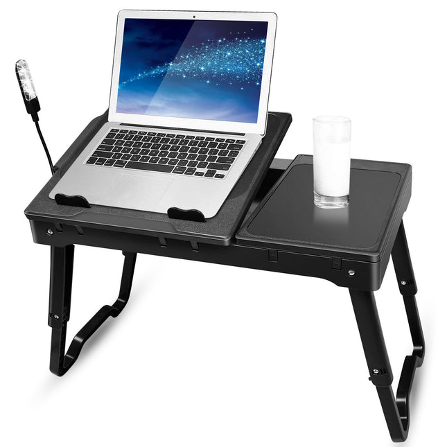 1 Stuk Opvoubare Skootrekenaar Tafel Bed Notaboek Lessenaar Met Verkoelingswaaier Muisbord LED Lig 4 USB Poorte Ontbyt Peuselbak Met Bergingsgleuf Vir Tuis-kantoor Gebruik