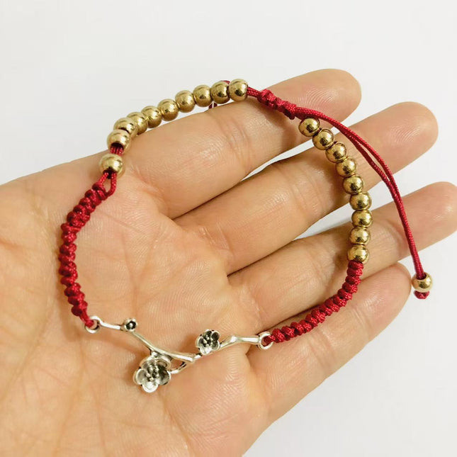 Retro Roos Blom Armband Handgeweefde Geluk Diereriemjaar Vriendskapsnoer