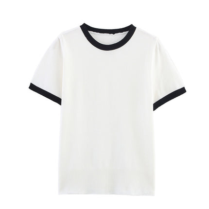 Contrast Color Round Neck Pullover Sweater