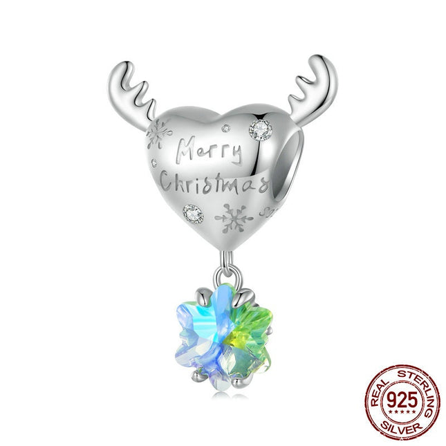 Kersfees-eland Sneeuvlokkie S925 Sterling Silwer Selfdoen-armband Rygkrale