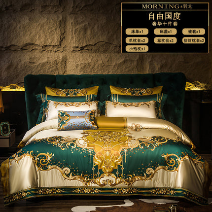 Luukse Villa Europese-styl Vierstuk Beddegoedstel Hoë-end Elegante Satyn Geborduurde Bedlaken Sprei Vier 60-stuk Stel