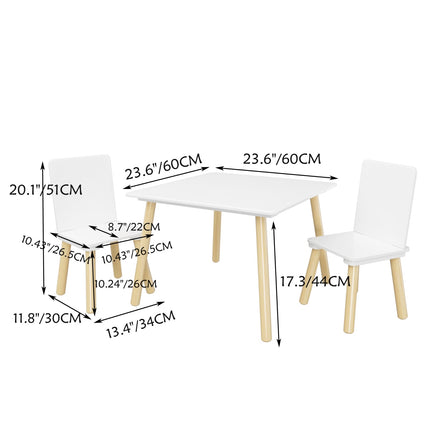 Kids Table And 2 Chairs Set, 3 Pieces Toddler Table And Chair Set, Wooden Activity Play Table Set W
