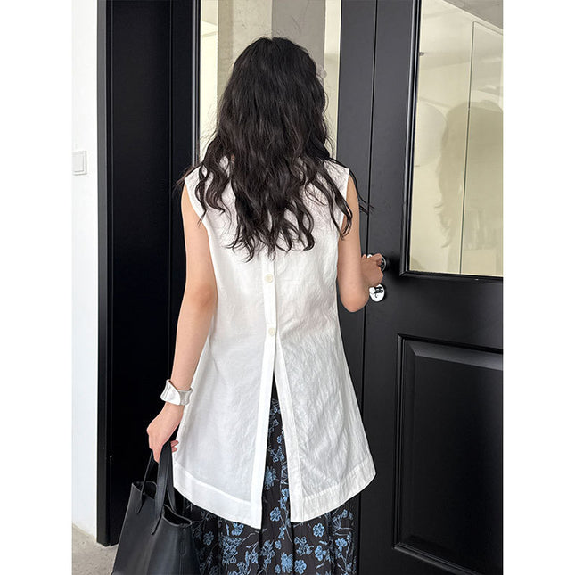 French Tencel Linen Two-sided Wear Temperament Loose Sleeveless Top