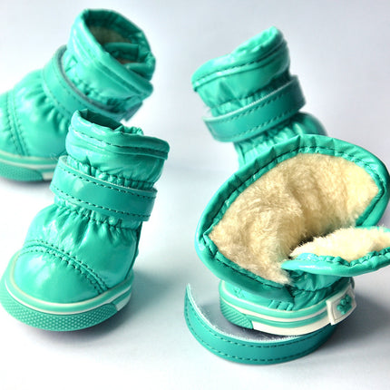 PU Mirror Leather Warm Pet Dog Shoes In Winter