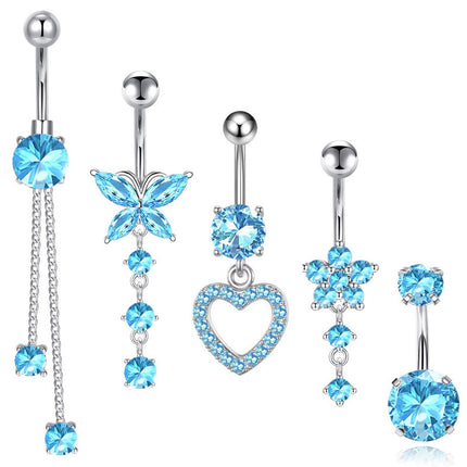 14G Stainless Steel Zircon Heart-shaped Women's Belly Ring Butterfly Pendant