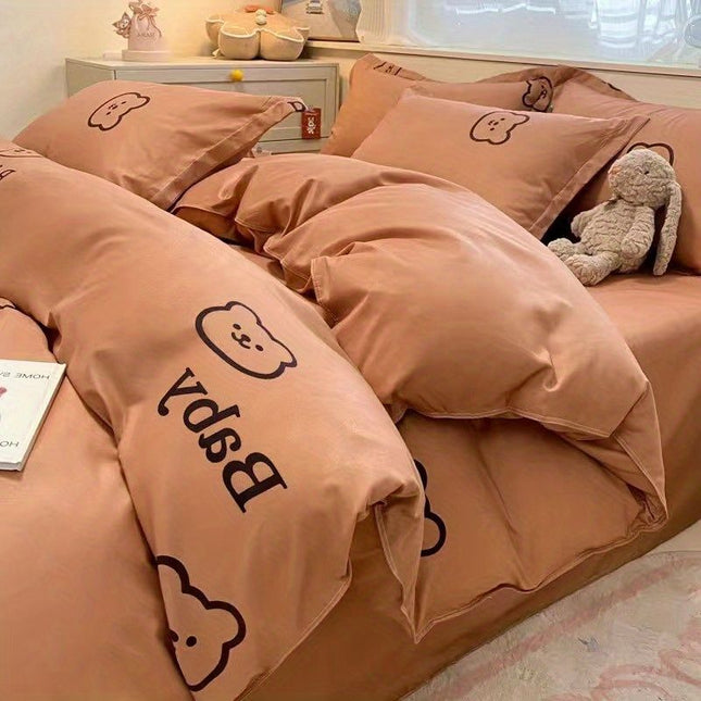 Soft Washed Cotton Bedding Four-Piece Set College Dorm Bed Sheet And Duvet Cover Three-Piece Set