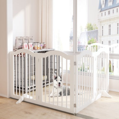 27.6 Height Tall Freestanding Pet Gate, 4 Panels Foldable Dog Gate, Solid Wood Folding Safety Fence Wooden Dog Gate With 2 Pcs Support Feet Ideal For Stairs, Doorways, Halls, Kitchens, Heavy Duty Gat