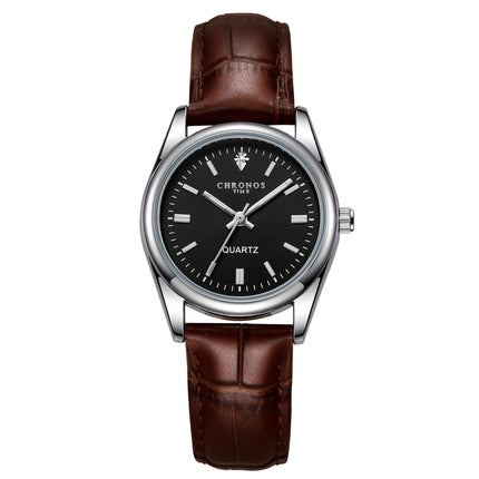 Womens Fashion Wristwatch With A Genuine Leather Strap And Luminous Quartz Movement