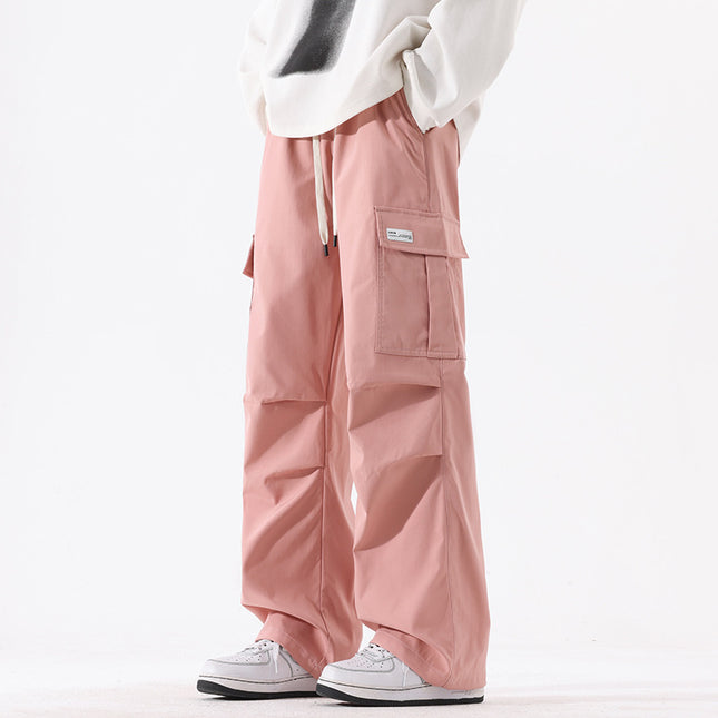 Couple American Retro High Street Fashionable Pleated Straight Cargo Pants