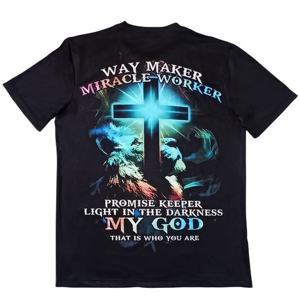 Way Maker Miracle Worker Pattern, Men's Fashionable 3D Digital Graphic T-shirt, Slightly Elastic And Breathable Retro T-shirt For Summer