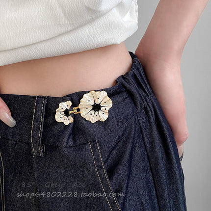 Vintage Glazed Flower Waistband Buckle Jeans With Elastic Waistband