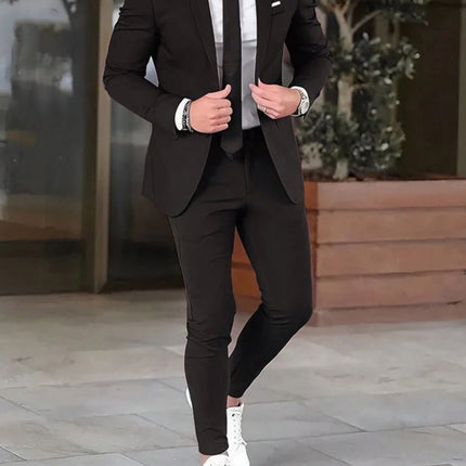 Two-piece Solid Color Slim-fit Coat Suit Pants