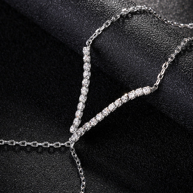 Women's V-finger Simple Copper Bracelet Silver Double-layer Bracelet