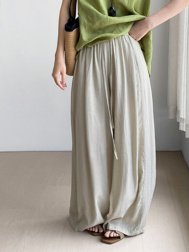 Thin Drawstring Elastic Waist Comfortable Breathable Casual Wide-leg Pants For Women