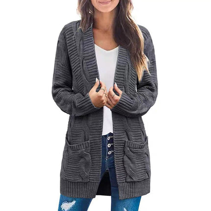 Plus Size Women's Coat Twist Double Pocket Cardigan Sweater