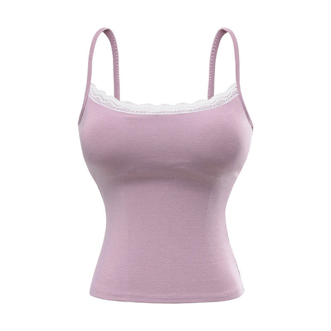 New Lace Edge Atmosphere Inner Wear Slim-fit With Brassiere Pad Sweet And Spicy Vest Bottoming Shirt