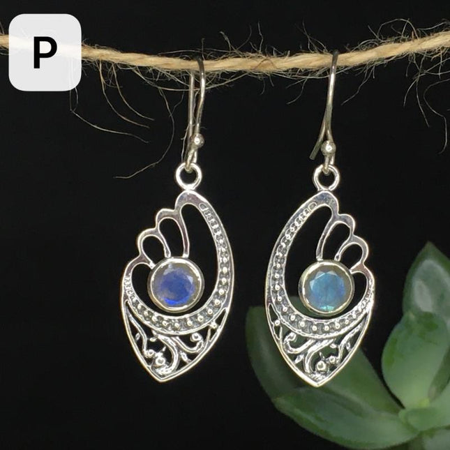 Sterling Silwer Natuurlike Kristalle Vintage Etniese Feetjie Druppeloorbelle