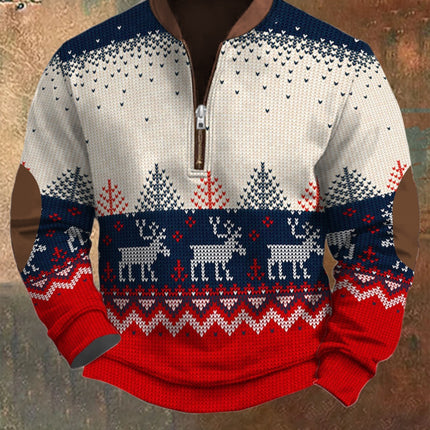 Zipper Men's 3D Printed Half Zipper Sweater