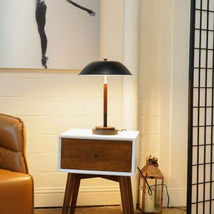 Hoë Kwaliteit Hotel Europese Moderne Bedkassie Dekor Lig Led Tafel Lamp, Cosmiclume Swart Sambreelvormige Tafellamp - Okkerneuthout - Brons 110V