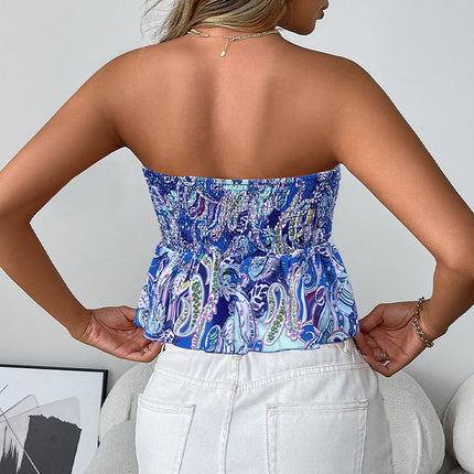 Sleeveless Tube Top Pleating Off-the-shoulder Fitted Waist Top