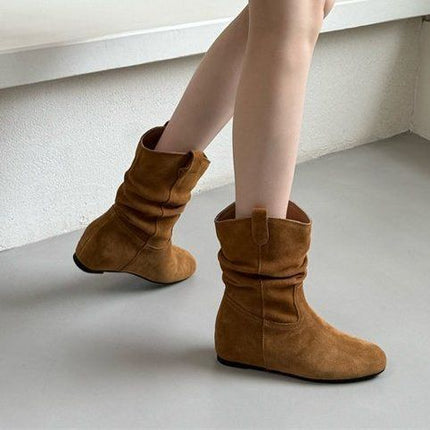 Franse Retro Herfs En Winter Nuwe Ryp Hoë Mou Westerse Cowboy Stewel Vrou