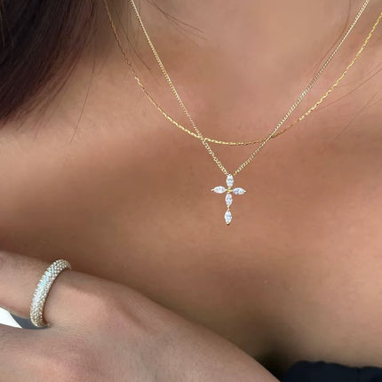 S925 Sterling Silwer 14K Vergulde Kruisketting Met Diamante