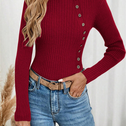 Slim-fit Buttoned Knitted Sweater For Women