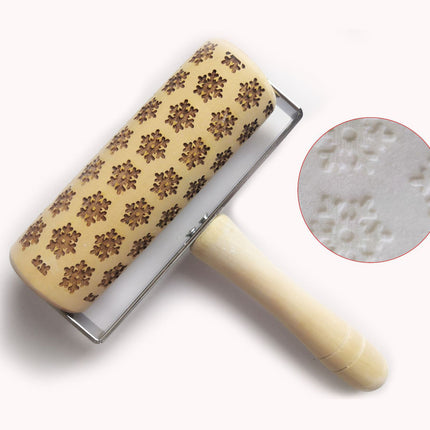 Push-Style Christmas Embossing Rolling Pin Printed Cookie Dough Stick Fondant Tool Baking Noodle Cake Dough Engraved Roller Q40