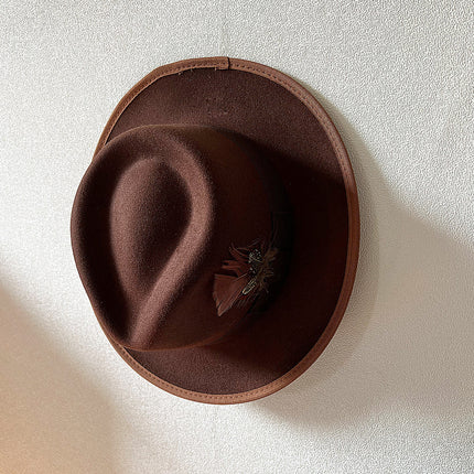 Handmade Feather Top Hat Big Head Circumference Men Elegant Gentlemen's Hat