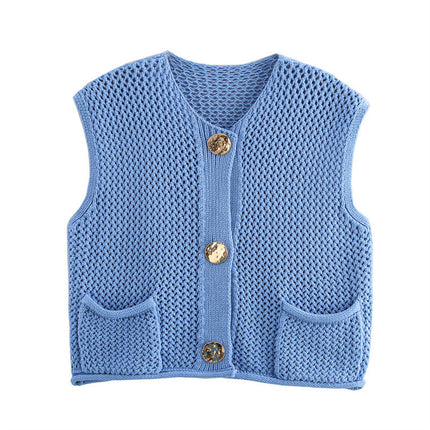 New Spring And Summer European And American Style Casual Breasted Thick Needle Knitted Vest Top
