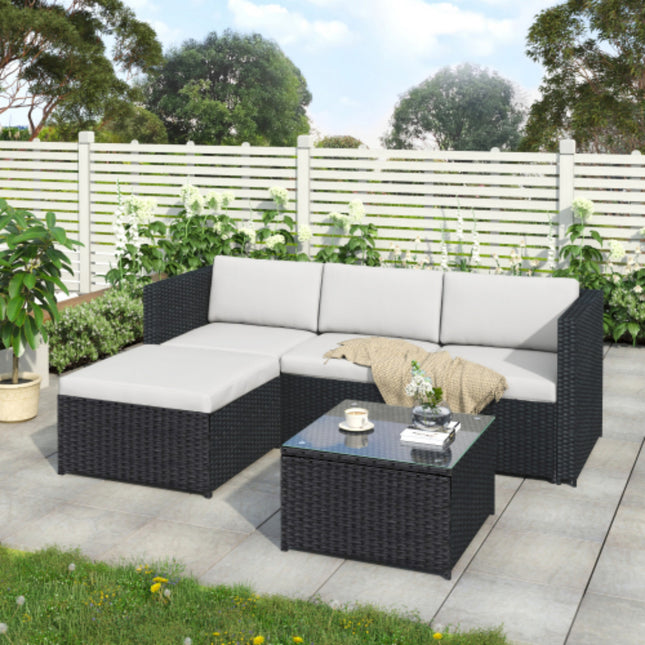 Tuinhoekbank Rotan Tuinmeubels Patiostel Tuinvermaakstel Tuinrotanmeubels Sitkamerstel, Swart