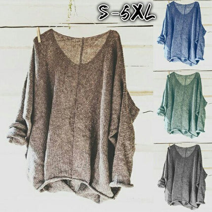 Women's V-neck Knit Casual Solid Color Long Sleeve Top