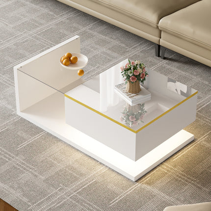 90 cm Lang Koffietafel, Hoogglans Wit. Kanttafels, Koffietafels Met Glas En LED-Effek