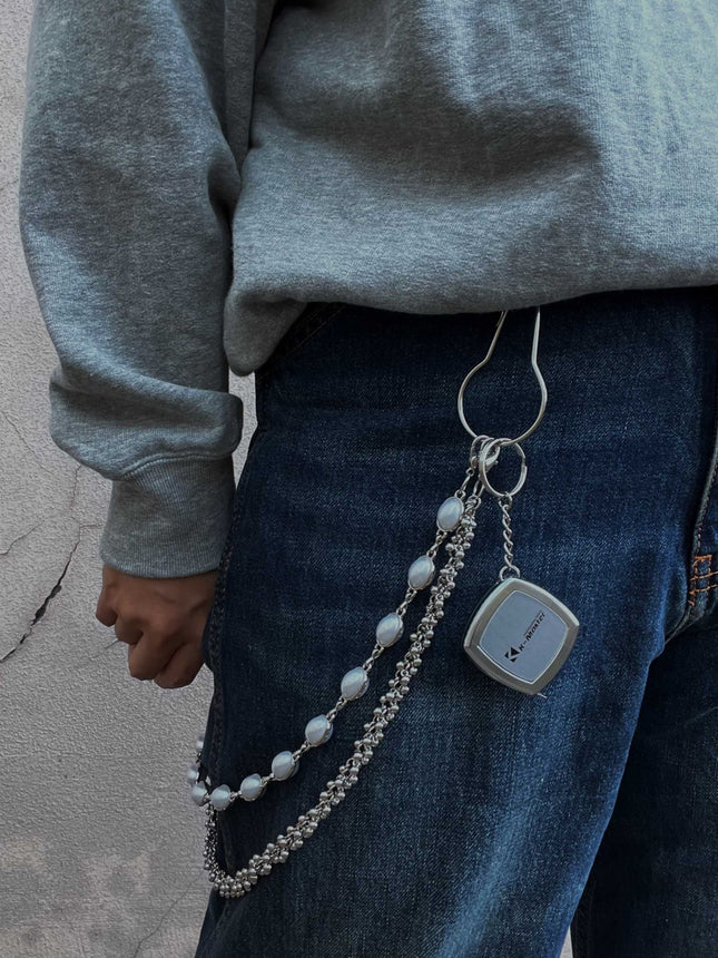 Metal Pearl Waist Chain Men's Accessories Phants Zipper